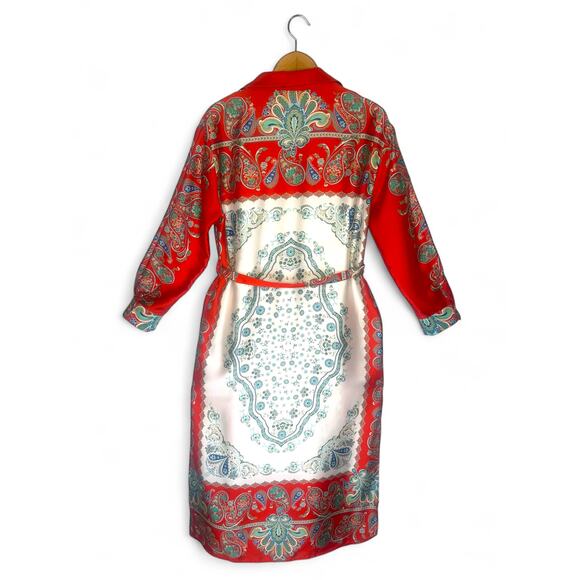 Zara Printed Shirt Dress Size S Red Multi Paisley Floral Satin Button Midi Dress - Picture 5 of 14